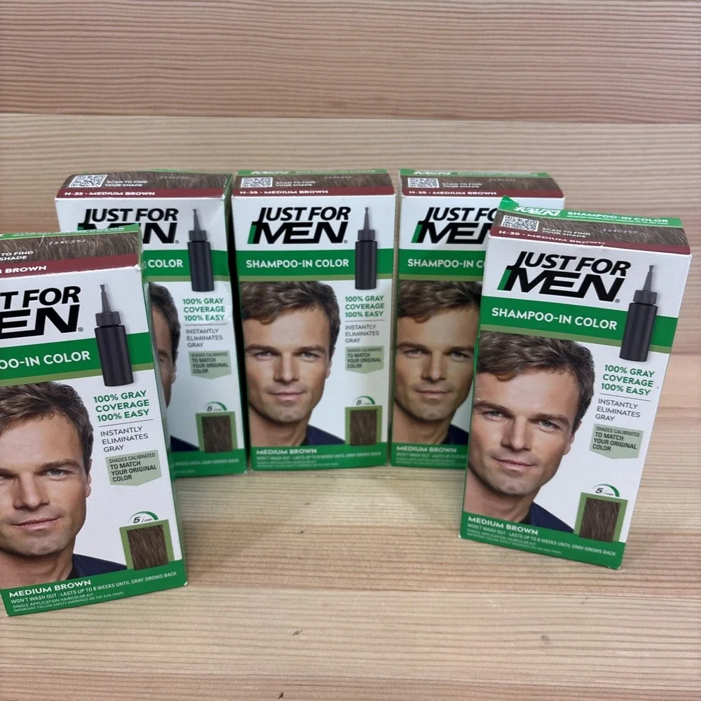 Just for Men H-35 MEDIUM BROWN Hair color Shampoo Lot Of 5